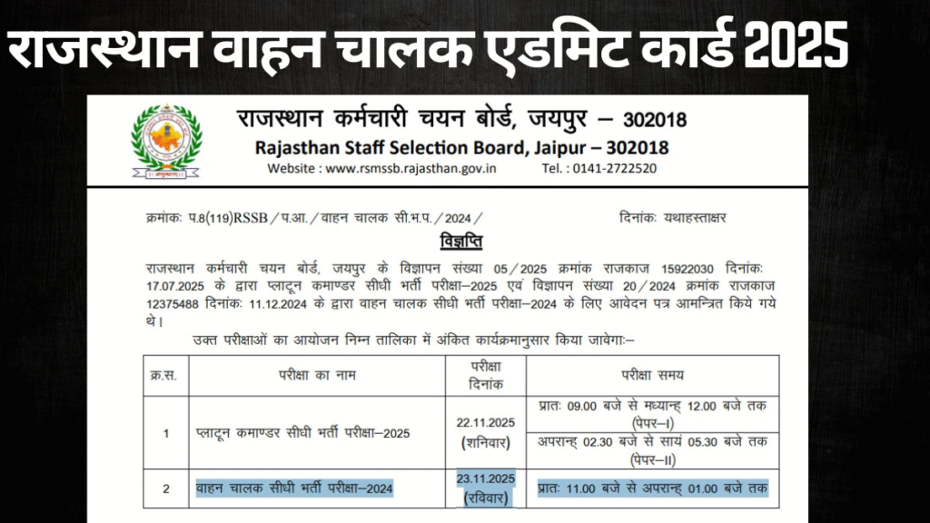 Vahan Chalak Admit Card 2025