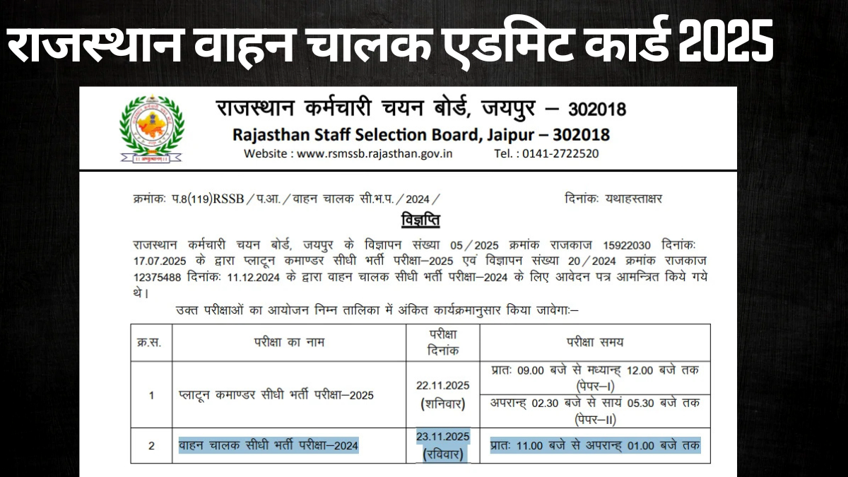 Vahan Chalak Admit Card 2025